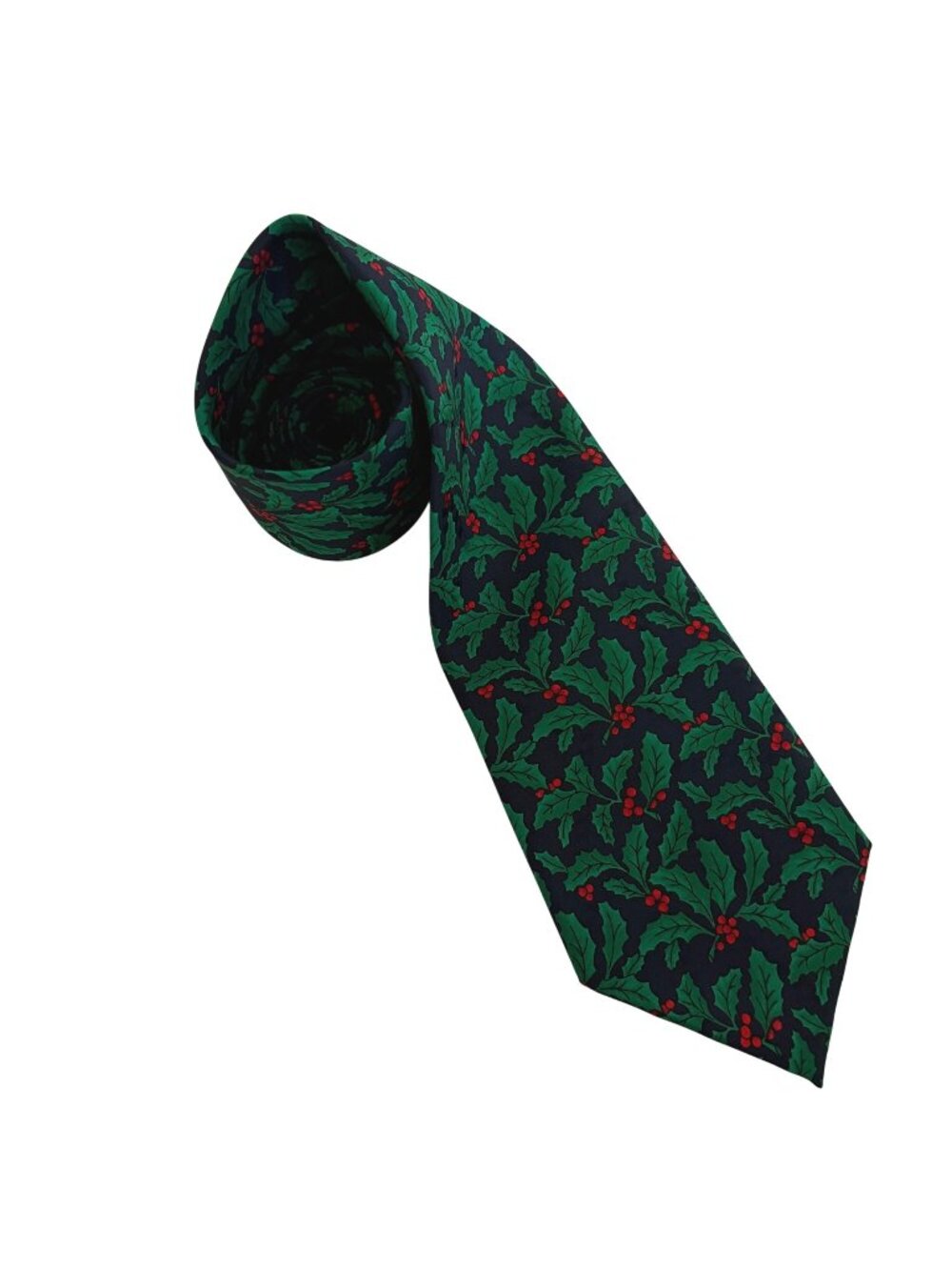 Hallmark Yule Tie Greetings Holiday Holly Polyester Christmas Mens Necktie Gift
